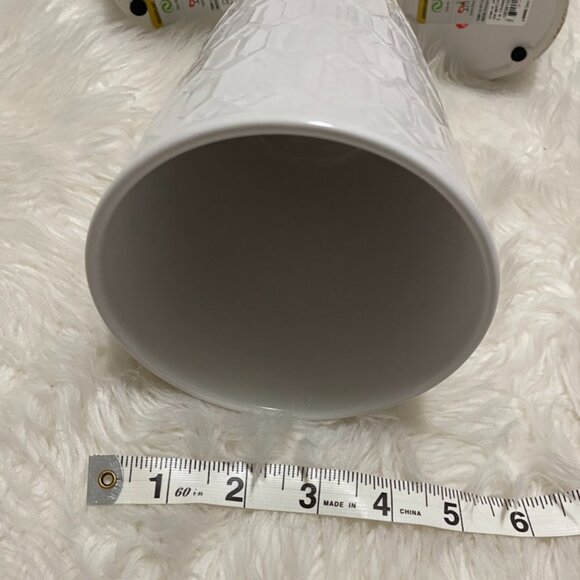 Set of 3 modern print textured 5 inch ceramic planter pots Ivory/off white - Picture 4 of 8